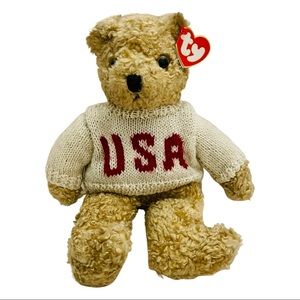 Ty ‘Baby Curly’ Vintage Retired 10″ Plush Light Brown USA Sweater Bear